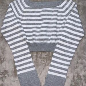 Vintage Y2K Limited Too Grey White Striped Cropped Sweater Top Size 12 Girls